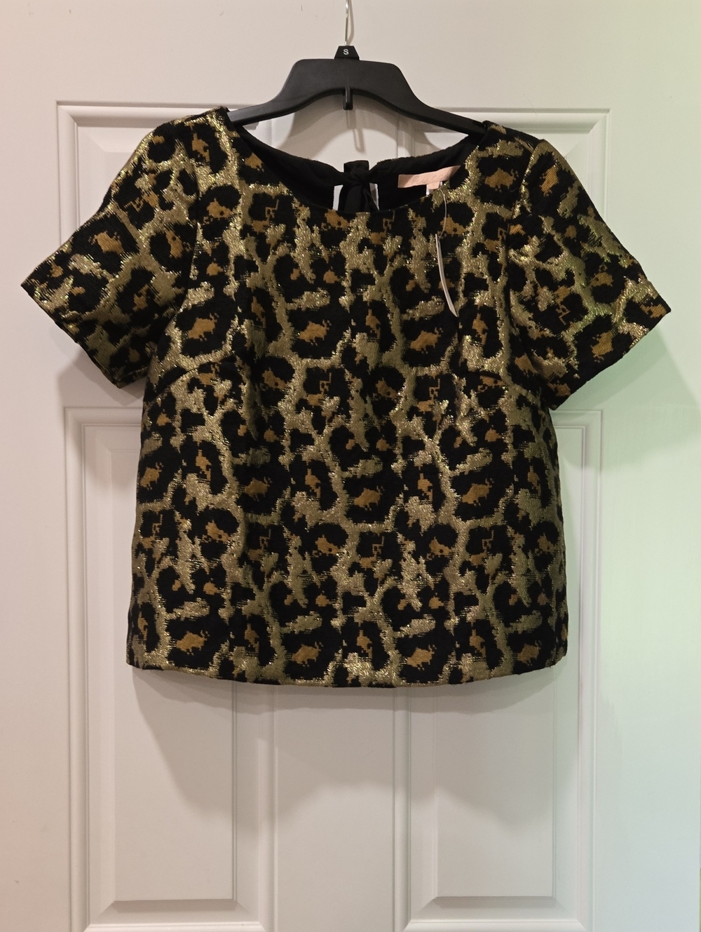 Anthropologie Black and Gold Leopard Metallic Short Sleeve Top